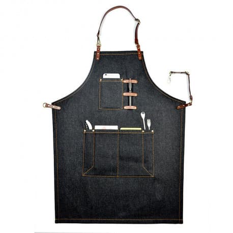 Barista Denim Bib Apron w/ Leather Straps Barber Florist Cafe Bar Chef Uniform