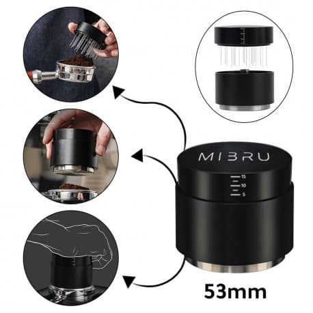 Coffee leveled ripple tamper with needle distributer 53mm