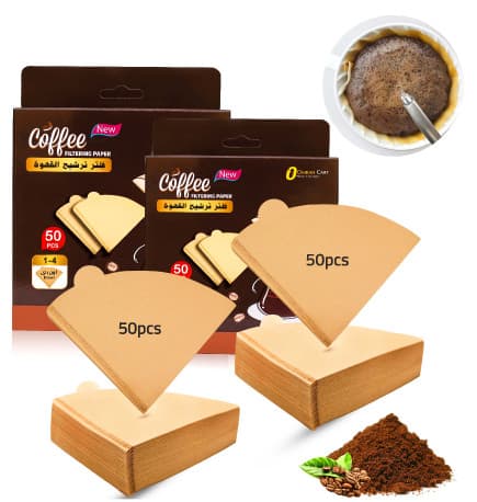 V60 filters 2-4 Cups, 100pcs (50pcs x 2 Boxes), Brown, Unbleached Wood Pulp