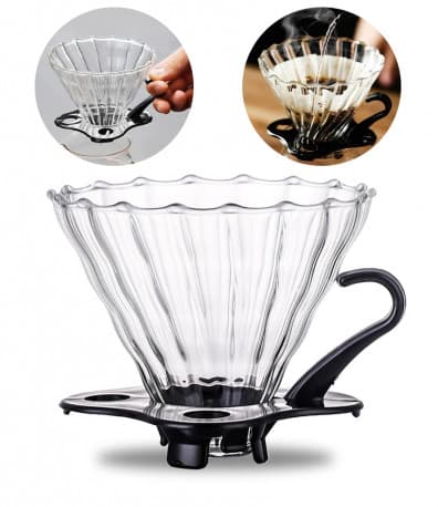 V60 Dripper Glass Material Size 2-4 Cups Fits with Most Server Pots Ideal for V60 Pour Over and Drip Coffee Makers