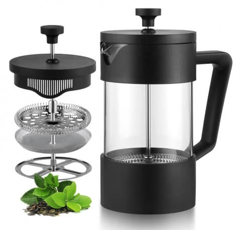 Omran Cart French Press Coffee Maker 600ml Stainless Steel Borosilicate Glass Coffee Tea Maker, Travel Coffee Presses