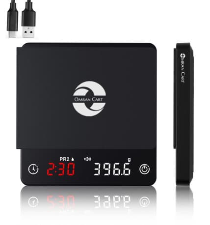 Omran Cart Digital Coffee Scale mini 2kg/0.1g Precision, Auto Timer, USB-C, LED Dual Display, for Espresso & Pour Over