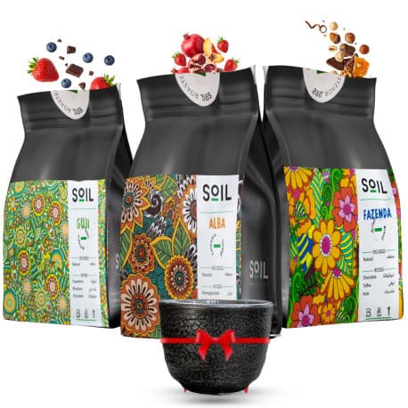 SOIL Roastery Coffee Bean Set – Fazenda, Guji & Alba with Ceramic Cup