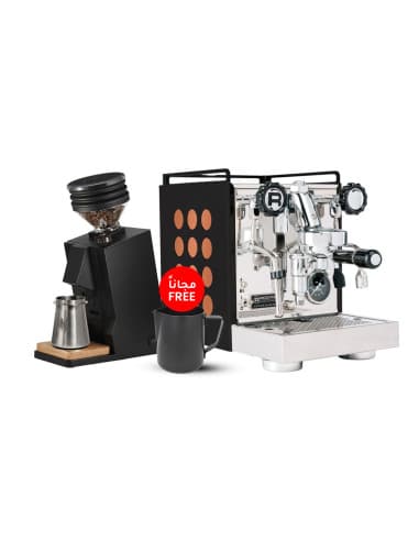 Rocket Appartamento 2.0 Black X Copper & Eureka Single Dose + Rhinowares Milk Pitcher
